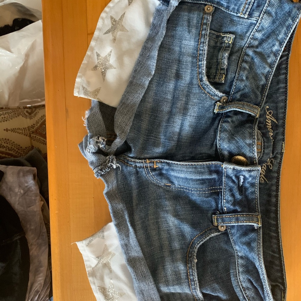 AE🦅Jean Shorts w Star (Silver Glitter) Pockets
